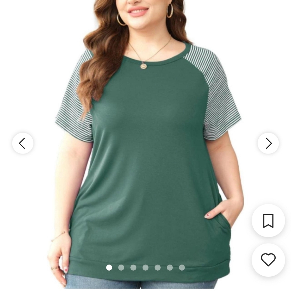 @bcbandtiger Unknown Brand 18W Stretchy Striped Sleeve Tee Green White